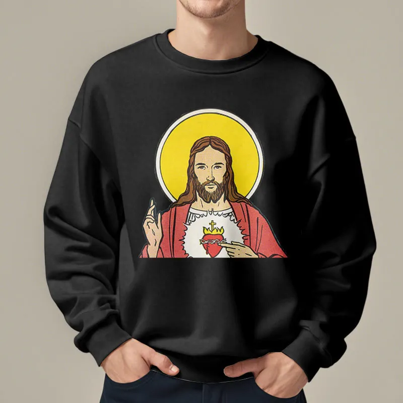 Christianartworkshop Classic Colored Style Sacred Heart Of Jesus Fleece Lined Polyester Sweatshirt sold by Christian Art Workshop product image thumbnail 2