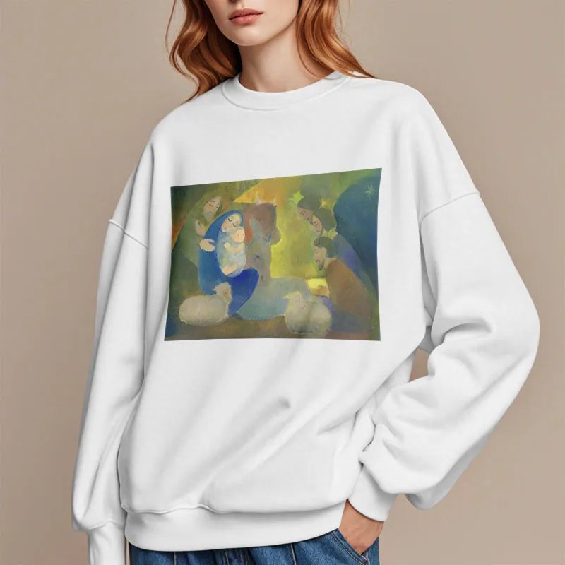 Christianartworkshop Classic Colored Style Nativity Scene Holy Night Fleece Lined Polyester Sweatshirt sold by Christian Art Workshop product image thumbnail 3
