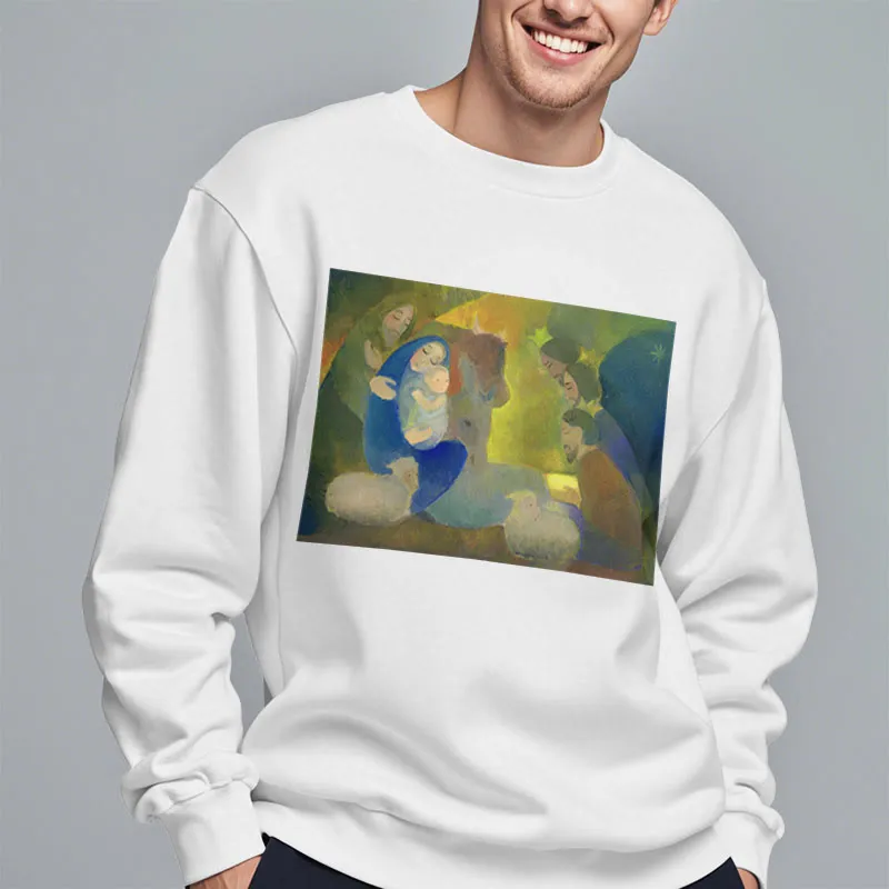 Christianartworkshop Classic Colored Style Nativity Scene Holy Night Fleece Lined Polyester Sweatshirt sold by Christian Art Workshop product image thumbnail 2