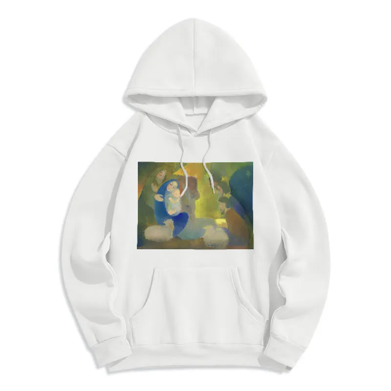 Christianartworkshop Classic Colored Style Nativity Scene Holy Night Fleece Lined Polyester Hoodie sold by Christian Art Workshop