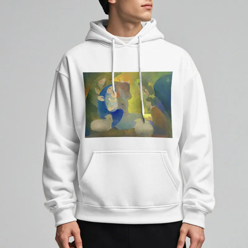 Christianartworkshop Classic Colored Style Nativity Scene Holy Night Fleece Lined Polyester Hoodie sold by Christian Art Workshop product image thumbnail 2