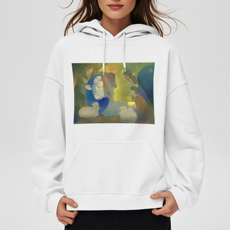 Christianartworkshop Classic Colored Style Nativity Scene Holy Night Fleece Lined Polyester Hoodie sold by Christian Art Workshop product image thumbnail 3