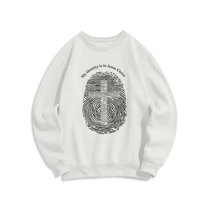 Christianartworkshop Classic Style My Identity Is In Jesus Christ Cross Fleece Lined Polyester Sweatshirt sold by Christian Art Workshop