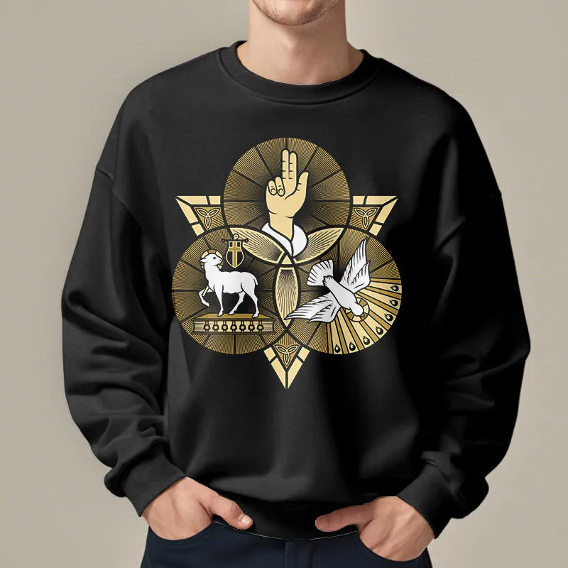 Christianartworkshop Modern Style St. Benedict Lamb Of God Dove Fleece Lined Polyester Sweatshirt sold by Christian Art Workshop product image thumbnail 2