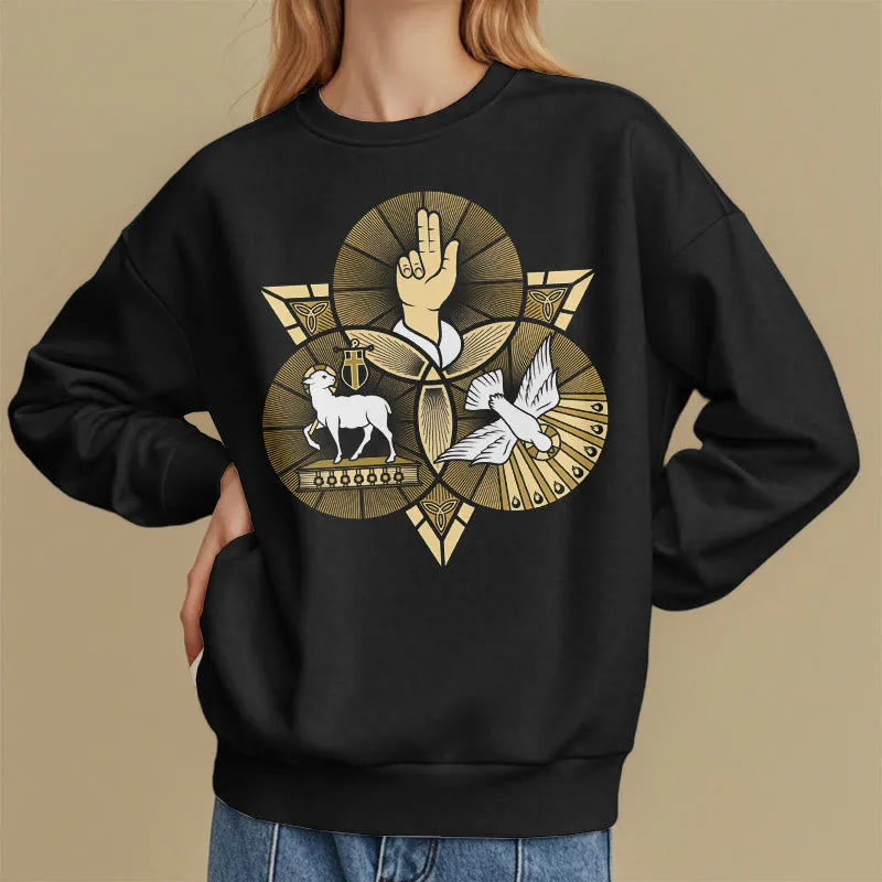 Christianartworkshop Modern Style St. Benedict Lamb Of God Dove Fleece Lined Polyester Sweatshirt sold by Christian Art Workshop product image thumbnail 3