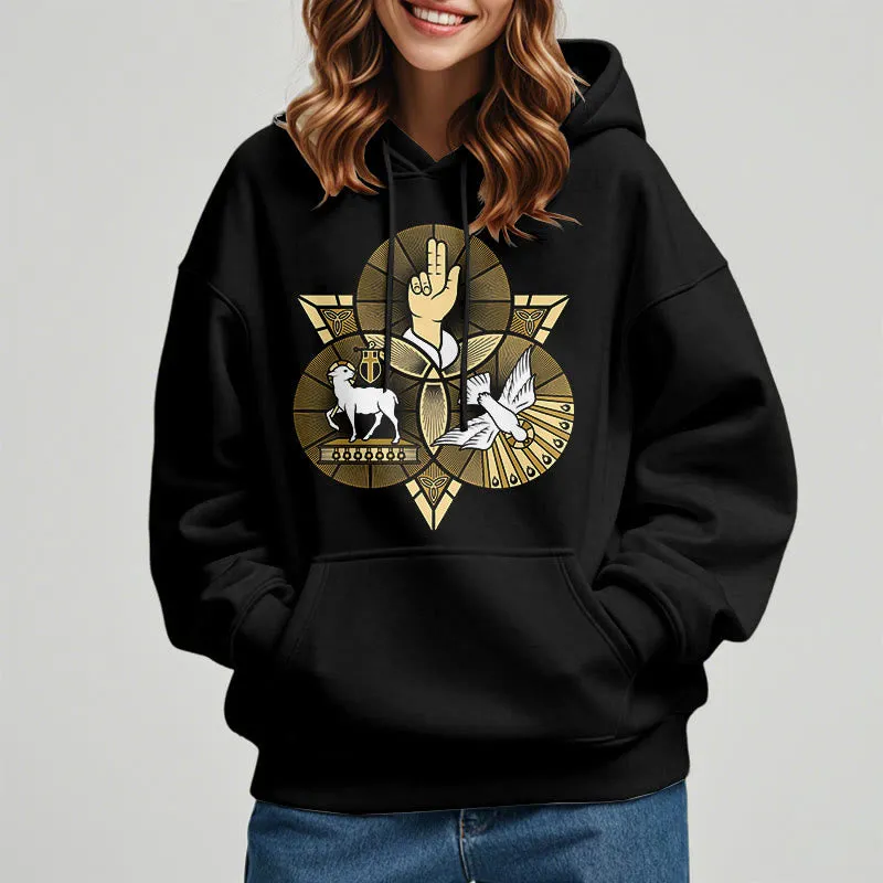 Christianartworkshop Modern Style St. Benedict Lamb Of God Dove Fleece Lined Polyester Hoodie sold by Christian Art Workshop product image thumbnail 2