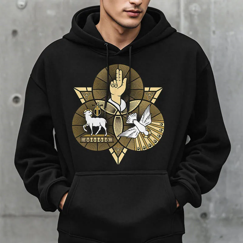 Christianartworkshop Modern Style St. Benedict Lamb Of God Dove Fleece Lined Polyester Hoodie sold by Christian Art Workshop product image thumbnail 3