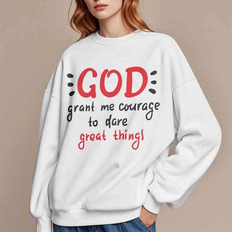 Christianartworkshop Modern Style God Grant Me Courage Fleece Lined Polyester Sweatshirt sold by Christian Art Workshop product image thumbnail 2