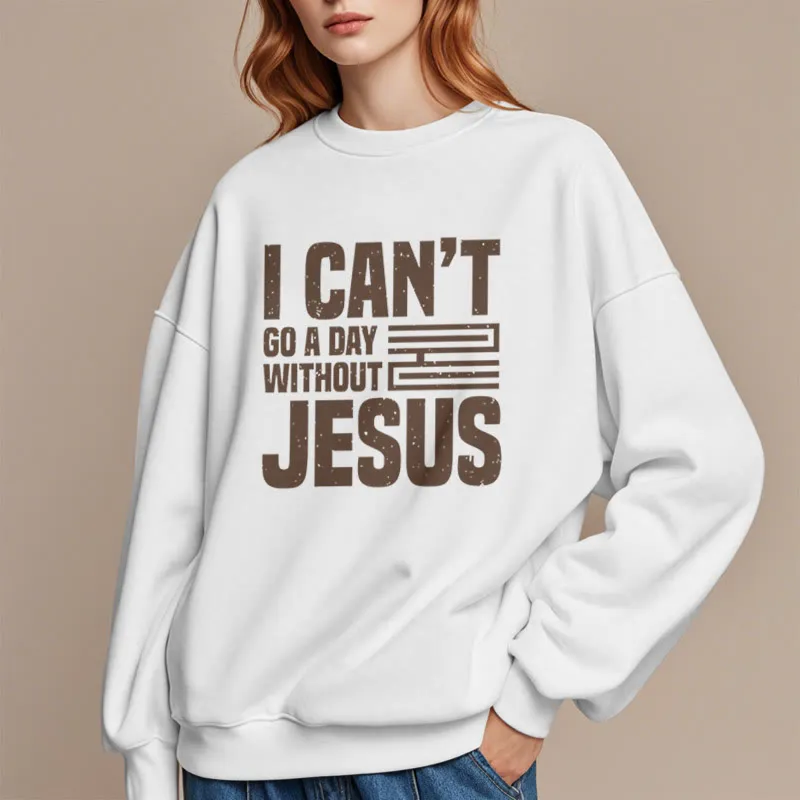 Christianartworkshop Classic Style I Can't Go A Day Without Jesus Fleece Lined Polyester Sweatshirt sold by Christian Art Workshop product image thumbnail 3