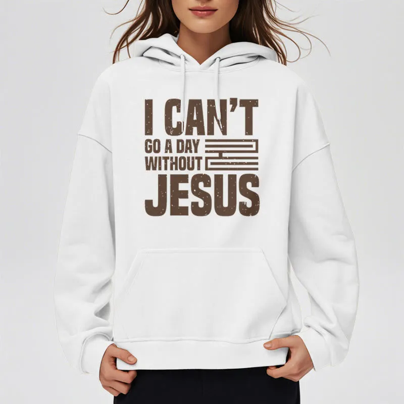 Christianartworkshop Classic Style I Can't Go A Day Without Jesus Fleece Lined Polyester Hoodie sold by Christian Art Workshop product image thumbnail 3