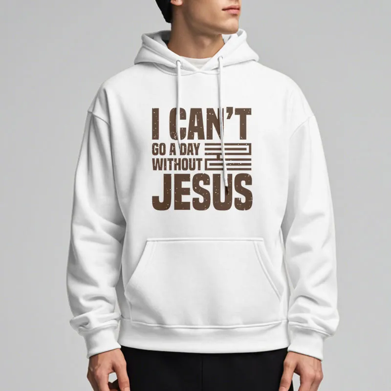 Christianartworkshop Classic Style I Can't Go A Day Without Jesus Fleece Lined Polyester Hoodie sold by Christian Art Workshop product image thumbnail 2