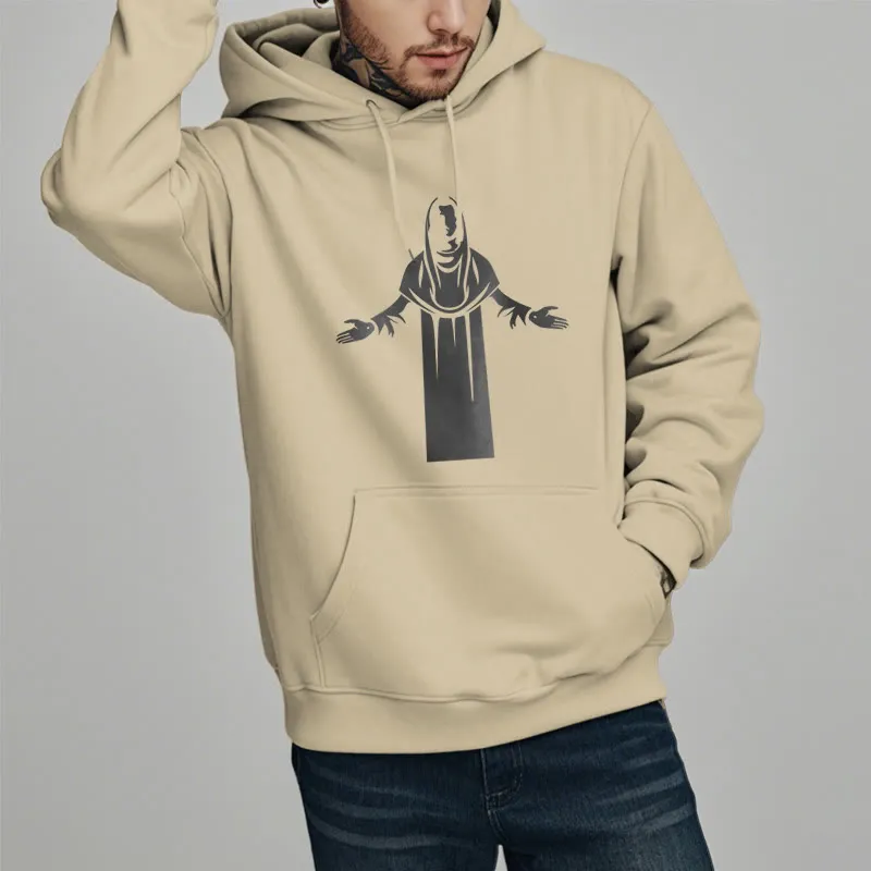 Christianartworkshop Classic Style Saint Figure Hands Open Praying Fleece Lined Polyester Hoodie sold by Christian Art Workshop product image thumbnail 3