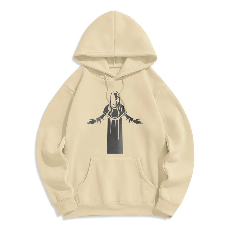 Christianartworkshop Classic Style Saint Figure Hands Open Praying Fleece Lined Polyester Hoodie sold by Christian Art Workshop
