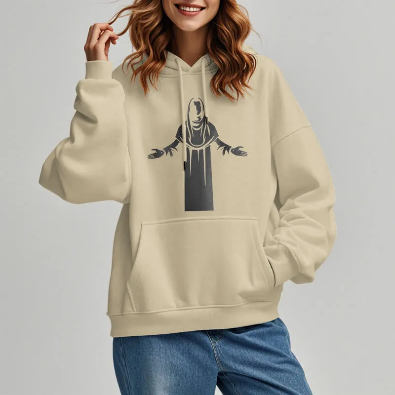 Christianartworkshop Classic Style Saint Figure Hands Open Praying Fleece Lined Polyester Hoodie sold by Christian Art Workshop product image thumbnail 2