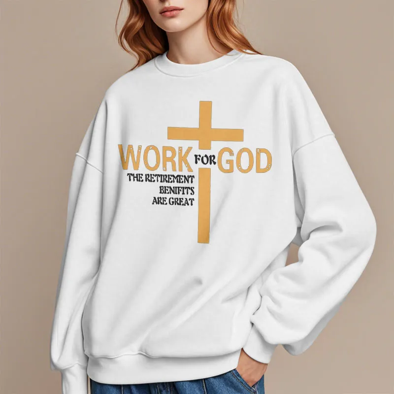 Christianartworkshop Classic Style Cross Work For God Fleece Lined Polyester Sweatshirt sold by Christian Art Workshop product image thumbnail 3