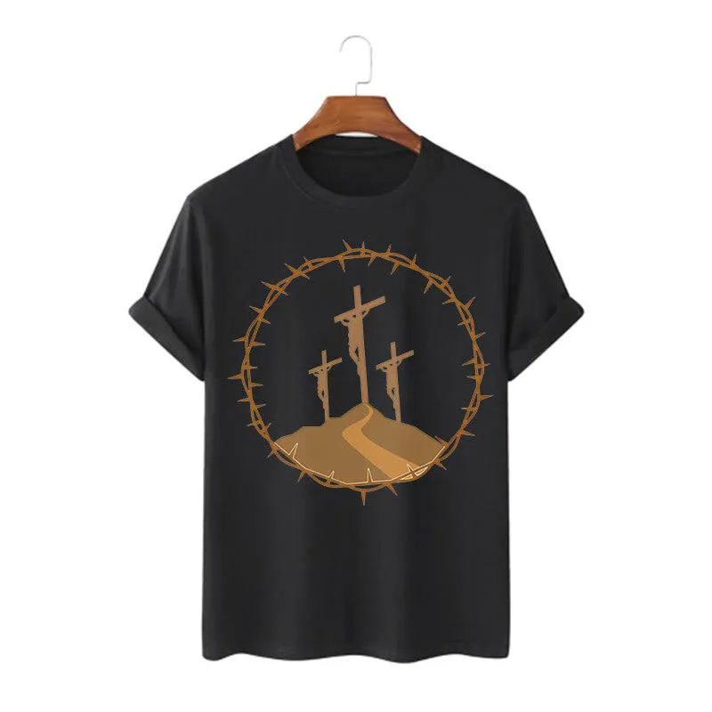 Christianartworkshop Minimalist Style Three Crosses Of Calvary Short Sleeve Washed T-shirt sold by Christian Art Workshop product image thumbnail 4