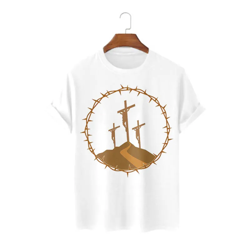 Christianartworkshop Minimalist Style Three Crosses Of Calvary Short Sleeve Washed T-shirt sold by Christian Art Workshop