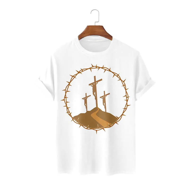 Christianartworkshop Minimalist Style Three Crosses Of Calvary Short Sleeve Washed T-shirt sold by Christian Art Workshop
