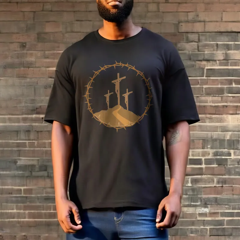 Christianartworkshop Minimalist Style Three Crosses Of Calvary Short Sleeve Washed T-shirt sold by Christian Art Workshop product image thumbnail 5