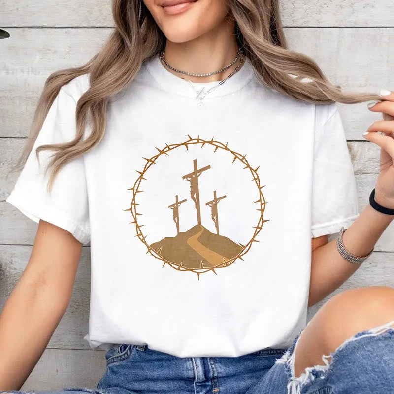 Christianartworkshop Minimalist Style Three Crosses Of Calvary Short Sleeve Washed T-shirt sold by Christian Art Workshop product image thumbnail 2
