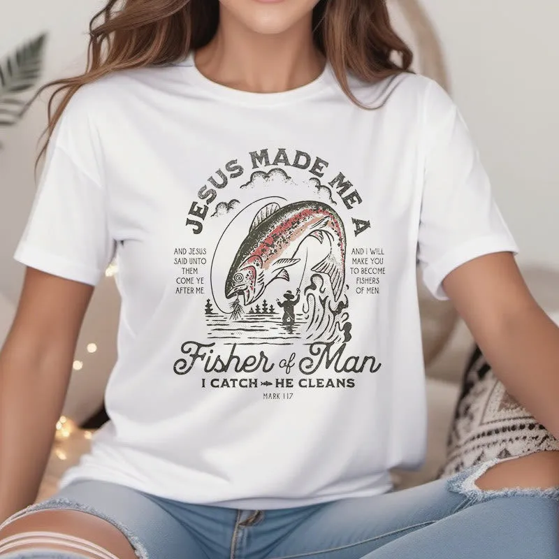 Christianartworkshop Quotaion Style Jesus Made Me A Fisher Of Man Short Sleeve T-shirt sold by Christian Art Workshop product image thumbnail 2