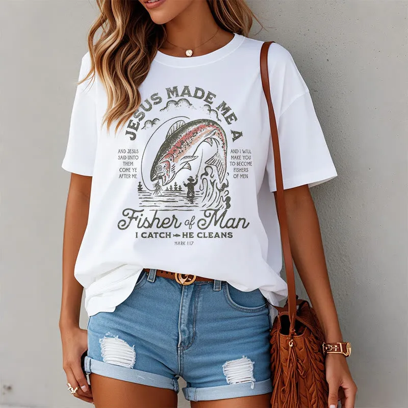 Christianartworkshop Quotaion Style Jesus Made Me A Fisher Of Man Short Sleeve T-shirt sold by Christian Art Workshop product image thumbnail 3