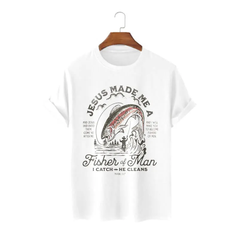 Christianartworkshop Quotaion Style Jesus Made Me A Fisher Of Man Short Sleeve T-shirt made by Christian Art Workshop