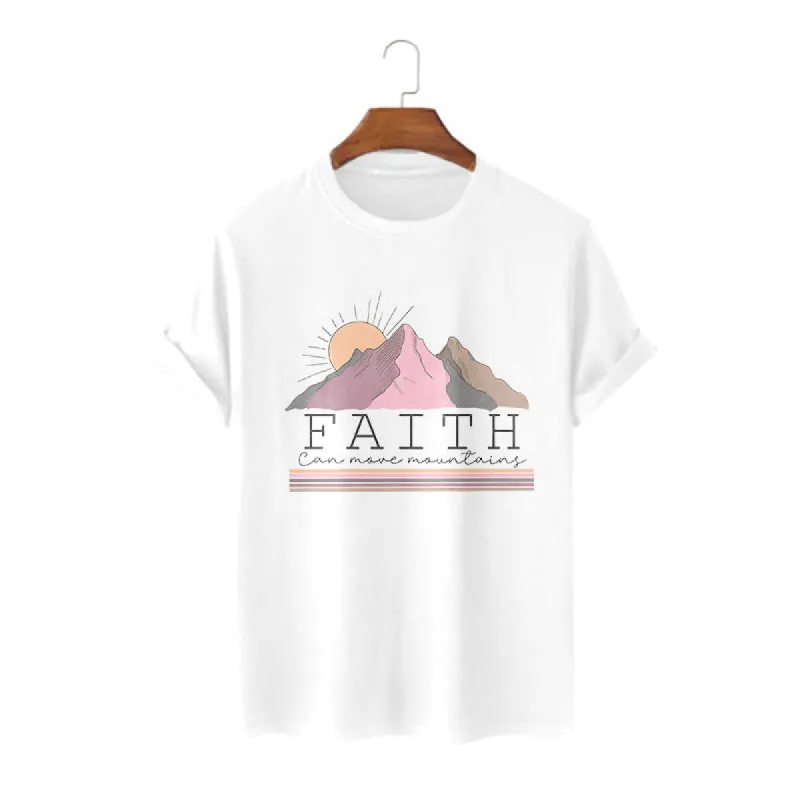 Christianartworkshop Modern Style Faith Can Move Mountains Quote Short Sleeve Washed T-shirt sold by Christian Art Workshop