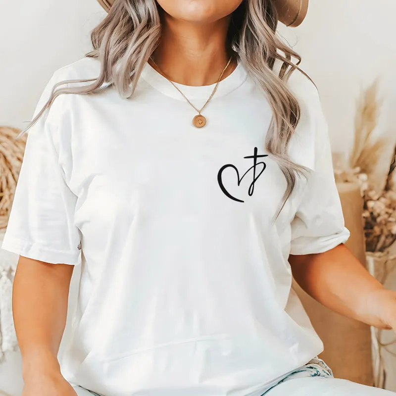 Christianartworkshop Minimalist Style Blessed Heart And Cross Short Sleeve T-shirt sold by Christian Art Workshop product image thumbnail 2