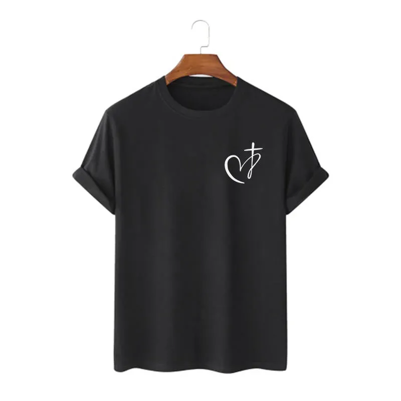 Christianartworkshop Minimalist Style Blessed Heart And Cross Short Sleeve T-shirt sold by Christian Art Workshop product image thumbnail 3
