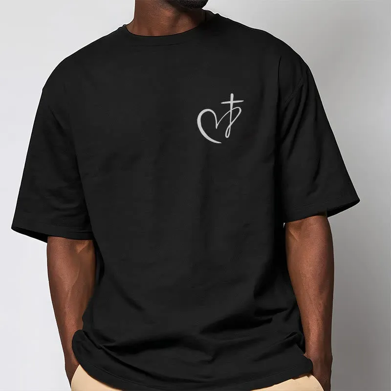 Christianartworkshop Minimalist Style Blessed Heart And Cross Short Sleeve T-shirt sold by Christian Art Workshop product image thumbnail 4