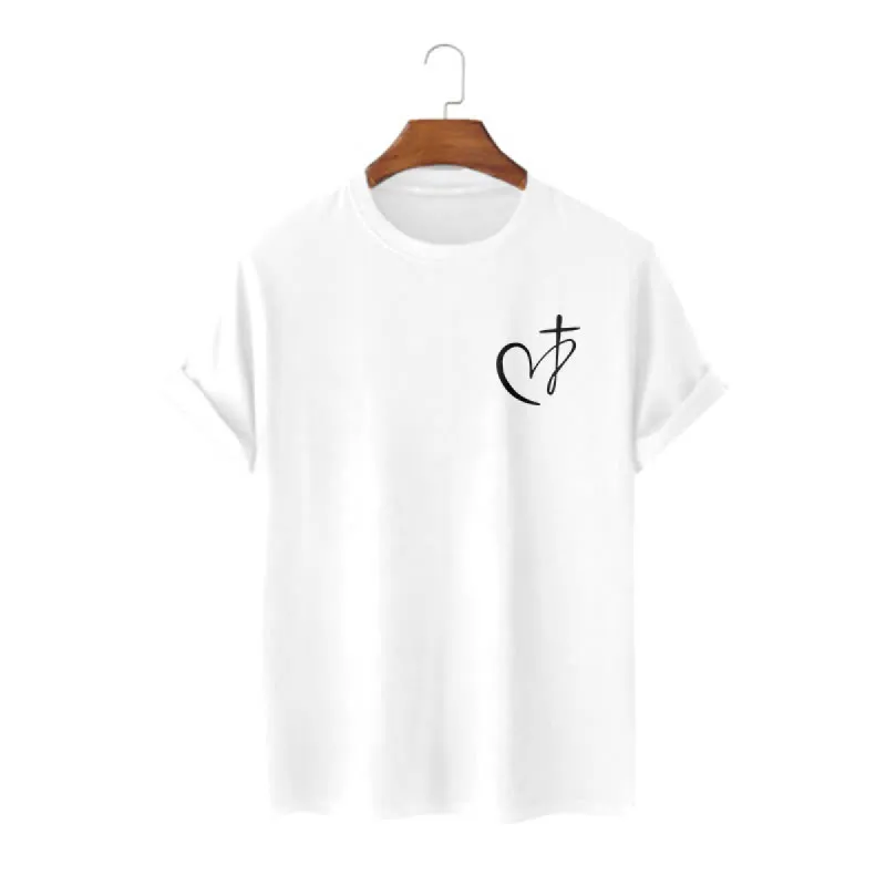 Christianartworkshop Minimalist Style Blessed Heart And Cross Short Sleeve T-shirt sold by Christian Art Workshop