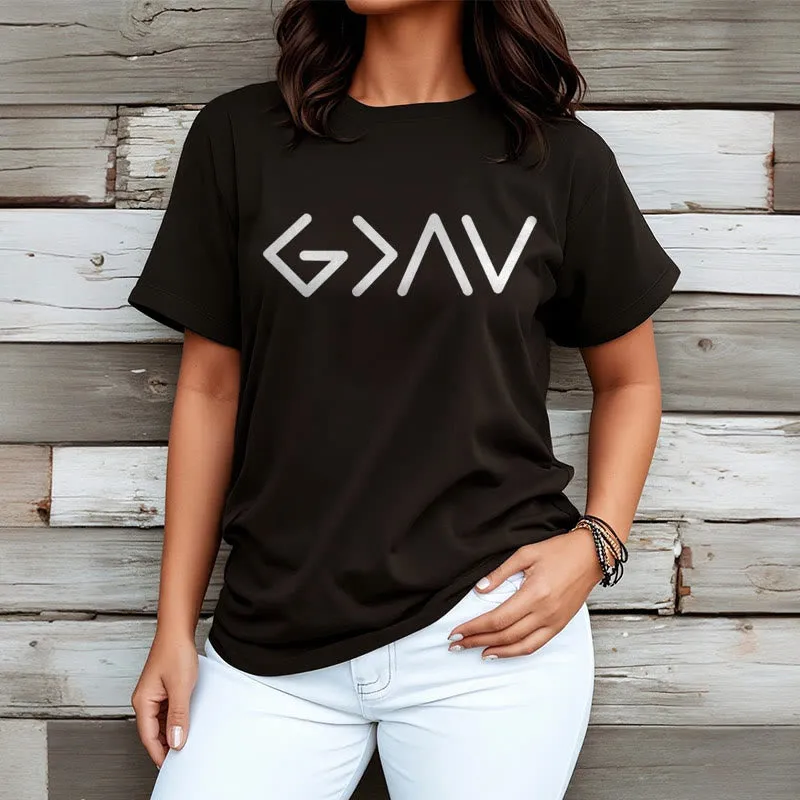 Christianartworkshop Minimalist Style Faith-Inspired God Is Greater Short Sleeve T-shirt sold by Christian Art Workshop product image thumbnail 2