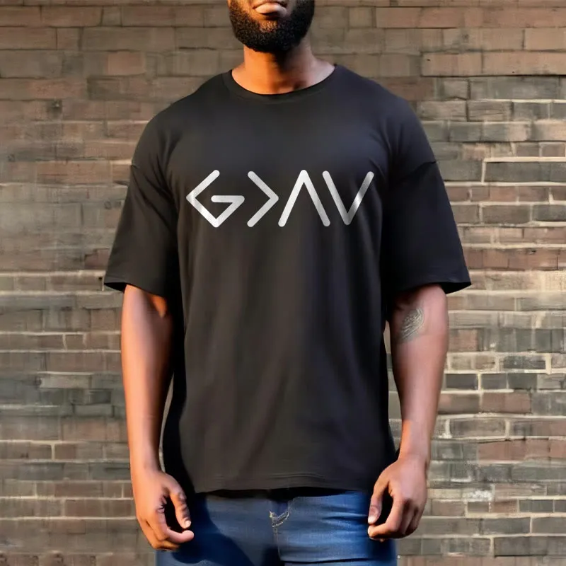 Christianartworkshop Minimalist Style Faith-Inspired God Is Greater Short Sleeve T-shirt sold by Christian Art Workshop product image thumbnail 3