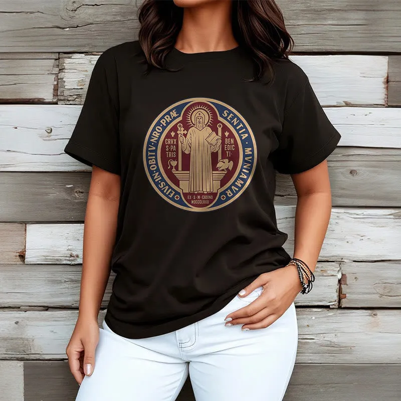 Christianartworkshop Classic Style Iconic Saint Benedict Medal Blessing Short Sleeve Washed T-shirt sold by Christian Art Workshop product image thumbnail 4
