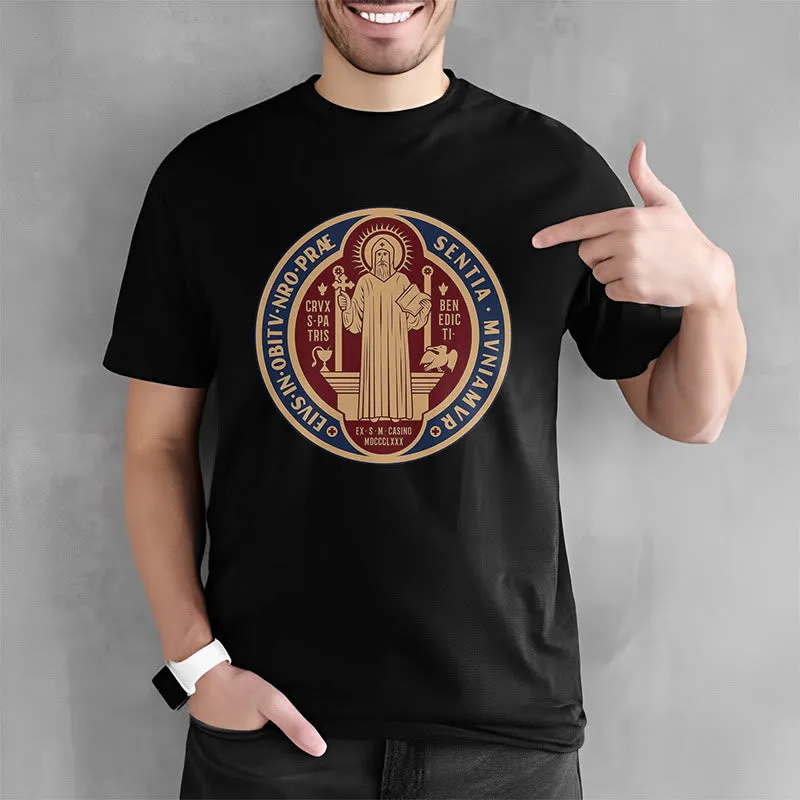 Christianartworkshop Classic Style Iconic Saint Benedict Medal Blessing Short Sleeve Washed T-shirt sold by Christian Art Workshop product image thumbnail 2