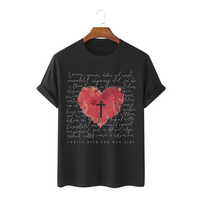 Christianartworkshop Fresh Style Cross and Heart Short Sleeve T-shirt sold by Christian Art Workshop product image thumbnail 5