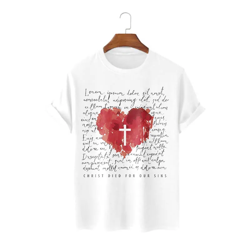 Christianartworkshop Fresh Style Cross and Heart Short Sleeve T-shirt sold by Christian Art Workshop product image thumbnail 2