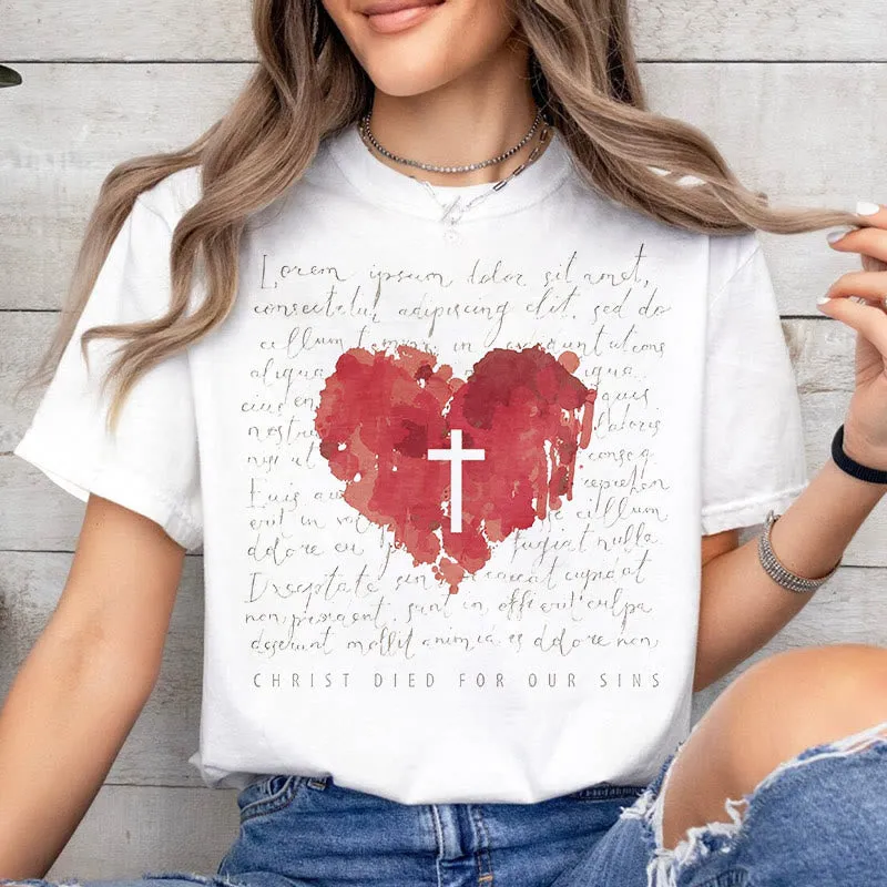 Christianartworkshop Fresh Style Cross and Heart Short Sleeve T-shirt sold by Christian Art Workshop product image thumbnail 3