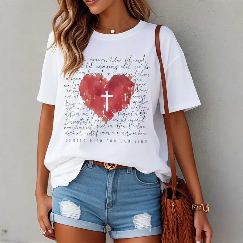 Christianartworkshop Fresh Style Cross and Heart Short Sleeve T-shirt sold by Christian Art Workshop product image thumbnail 4