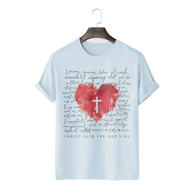 Christianartworkshop Fresh Style Cross and Heart Short Sleeve T-shirt sold by Christian Art Workshop
