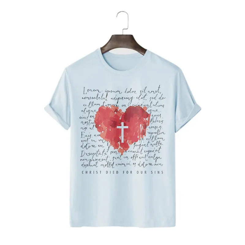 Christianartworkshop Fresh Style Cross and Heart Short Sleeve T-shirt sold by Christian Art Workshop