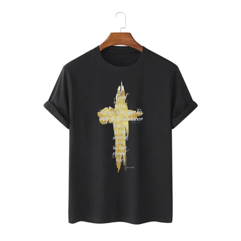 Christianartworkshop Quotation Style Golden Cross Scripture - John 3:16 Short Sleeve T-shirt sold by Christian Art Workshop product image thumbnail 4