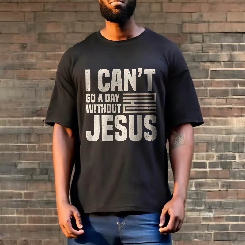 Christianartworkshop Quotation Style I Can't Go a Day Without Jesus Statement Short Sleeve Washed T-shirt sold by Christian Art Workshop product image thumbnail 4