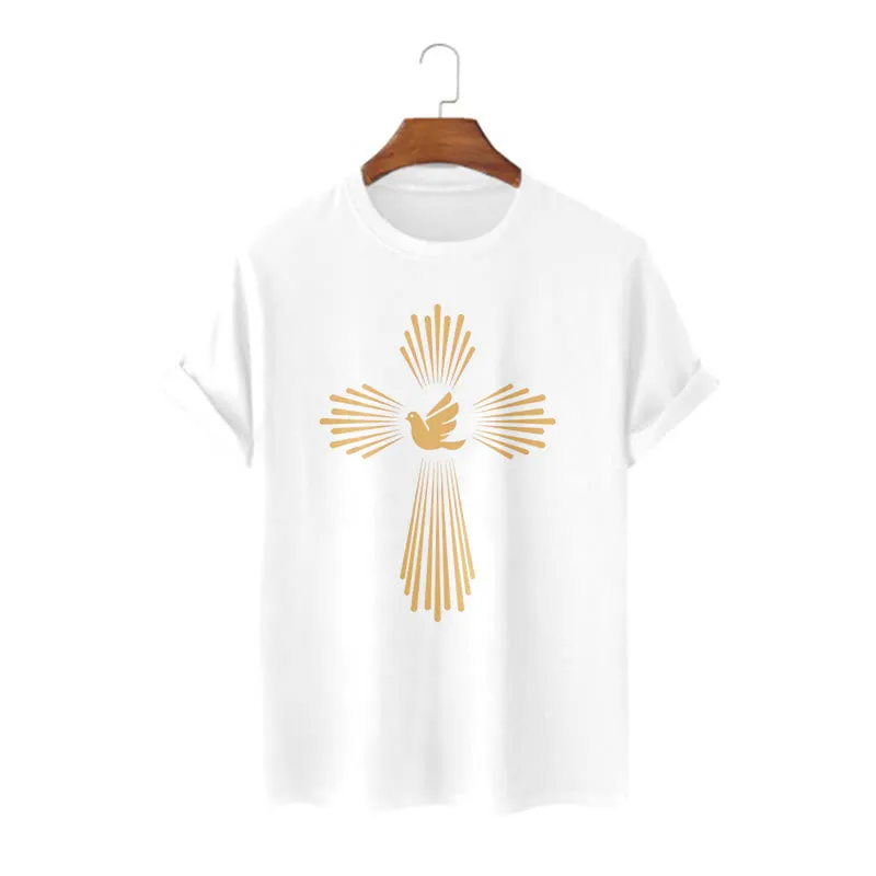Christianartworkshop Minimalist Style Holy Spirit Dove Golden Cross and Short Sleeve T-shirt sold by Christian Art Workshop product image thumbnail 5