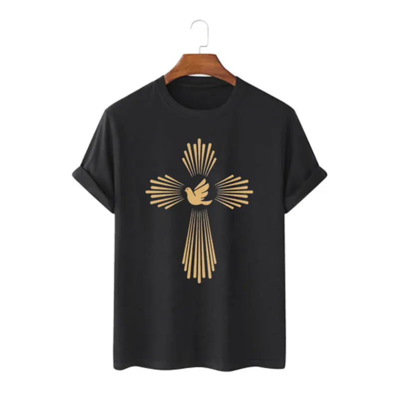Christianartworkshop Minimalist Style Holy Spirit Dove Golden Cross and Short Sleeve T-shirt sold by Christian Art Workshop