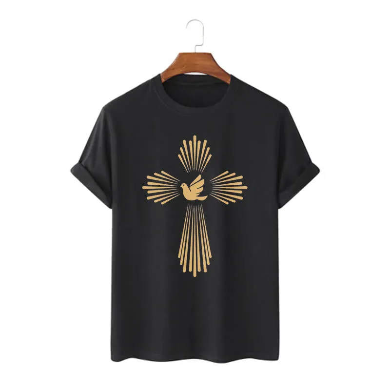 Christianartworkshop Minimalist Style Holy Spirit Dove Golden Cross and Short Sleeve T-shirt sold by Christian Art Workshop