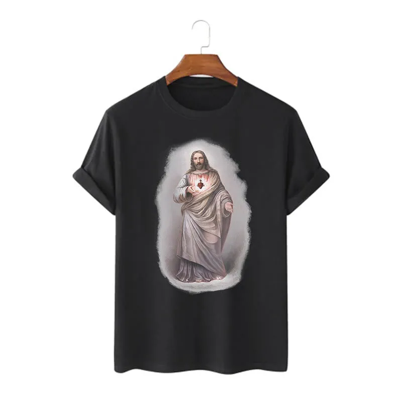 Christianartworkshop Retro Style Sacred Heart Short Sleeve Washed T-shirt sold by Christian Art Workshop product image thumbnail 4