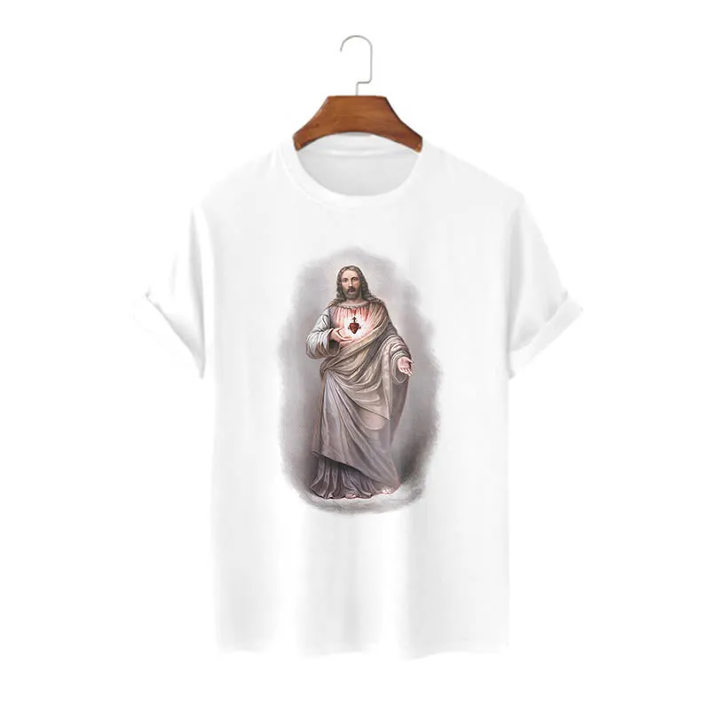 Christianartworkshop Retro Style Sacred Heart Short Sleeve Washed T-shirt sold by Christian Art Workshop