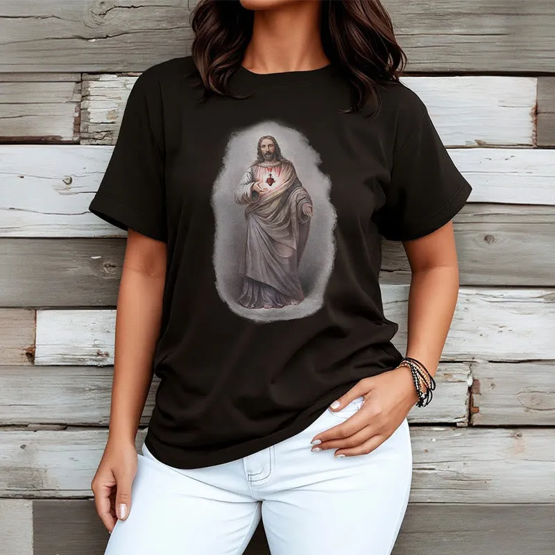 Christianartworkshop Retro Style Sacred Heart Short Sleeve Washed T-shirt sold by Christian Art Workshop product image thumbnail 5